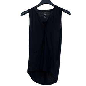 GAP Size XS Black Sleeveless Sheer Tank Top Hi-Low 100% Linen
